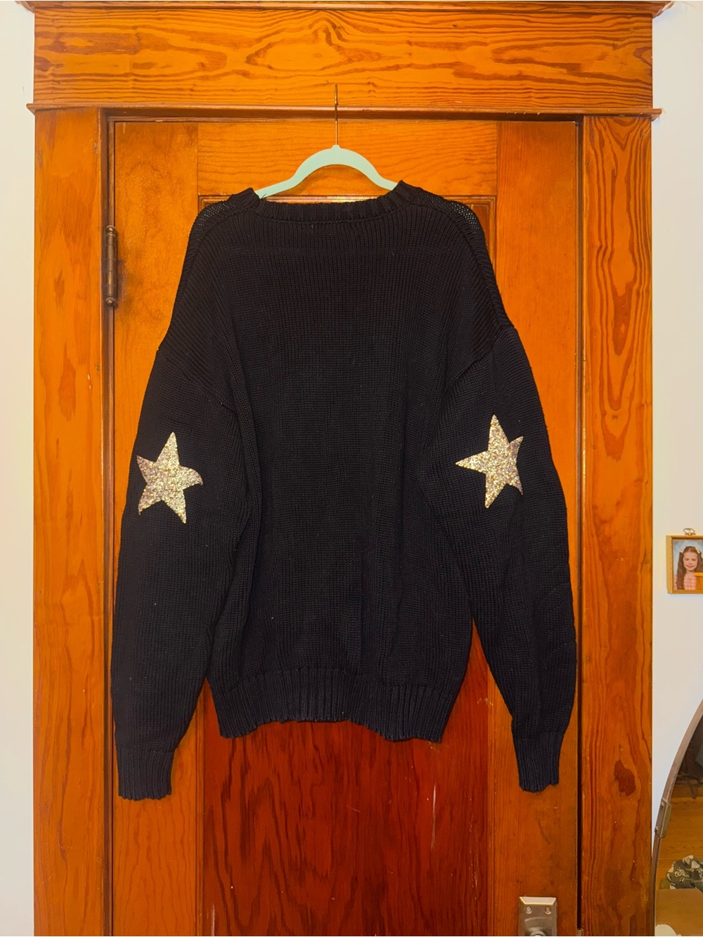Carmar Chunky Oversized Black Sequin Studded Star Elbow-Patch Knit Sweater